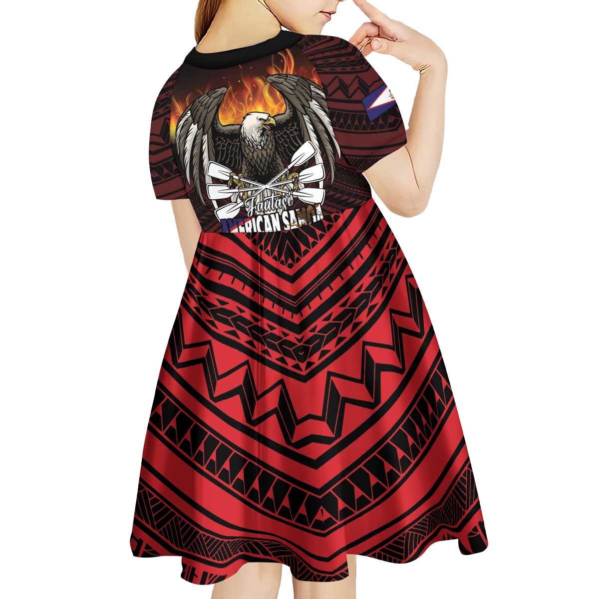 Fautasi Race Day American Samoa Kid Short Sleeve Dress Bald Eagle Polynesian Tattoo LT14 - Polynesian Pride