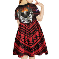 Fautasi Race Day American Samoa Kid Short Sleeve Dress Bald Eagle Polynesian Tattoo LT14 - Polynesian Pride