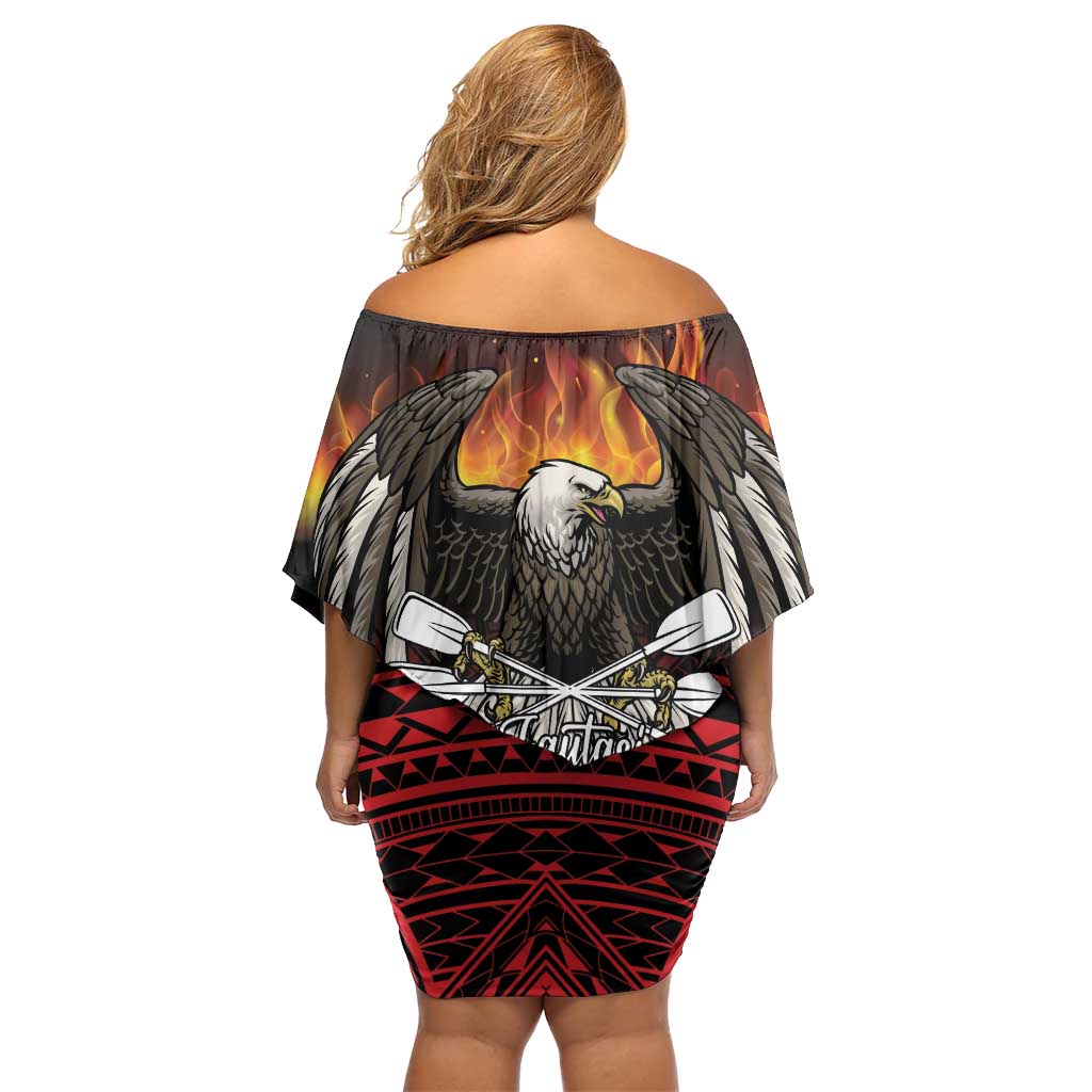 Fautasi Race Day American Samoa Off Shoulder Short Dress Bald Eagle Polynesian Tattoo LT14 - Polynesian Pride