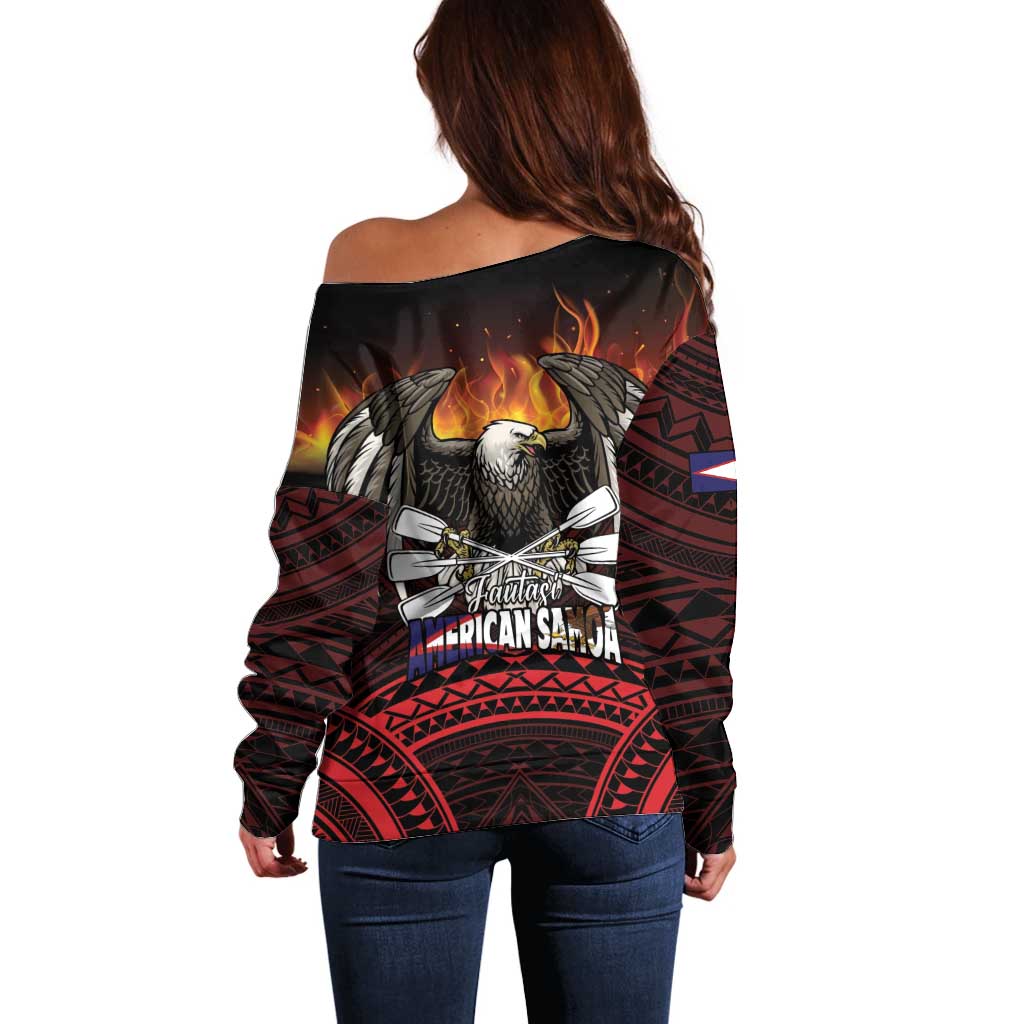Fautasi Race Day American Samoa Off Shoulder Sweater Bald Eagle Polynesian Tattoo LT14 - Polynesian Pride