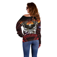 Fautasi Race Day American Samoa Off Shoulder Sweater Bald Eagle Polynesian Tattoo LT14 - Polynesian Pride