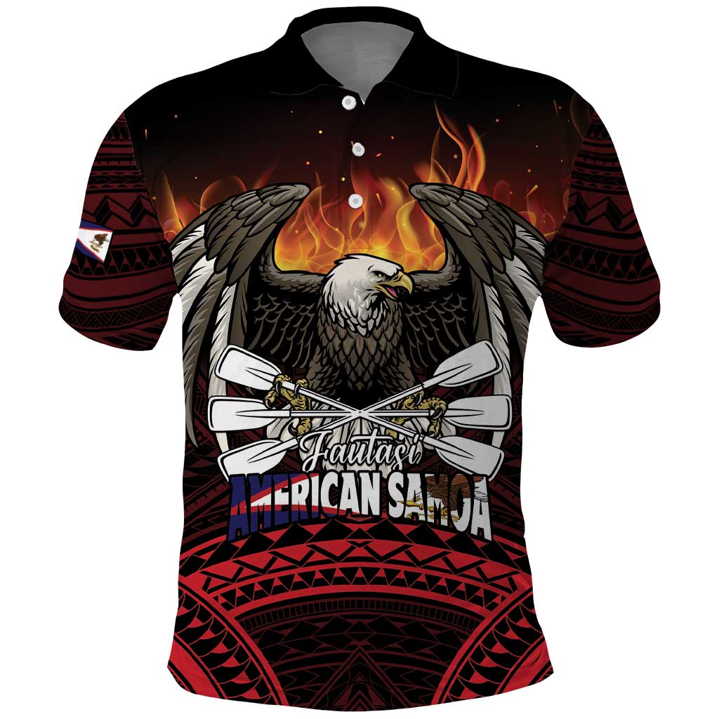 Fautasi Race Day American Samoa Polo Shirt Bald Eagle Polynesian Tattoo LT14 Black - Polynesian Pride