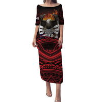Fautasi Race Day American Samoa Puletasi Bald Eagle Polynesian Tattoo LT14 Long Dress Black - Polynesian Pride