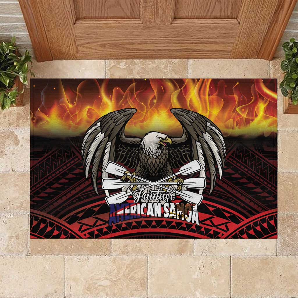 Fautasi Race Day American Samoa Rubber Doormat Bald Eagle Polynesian Tattoo LT14 Black - Polynesian Pride