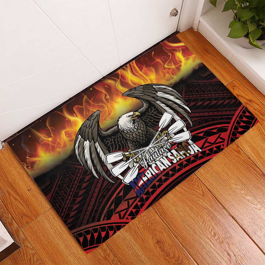Fautasi Race Day American Samoa Rubber Doormat Bald Eagle Polynesian Tattoo LT14 - Polynesian Pride
