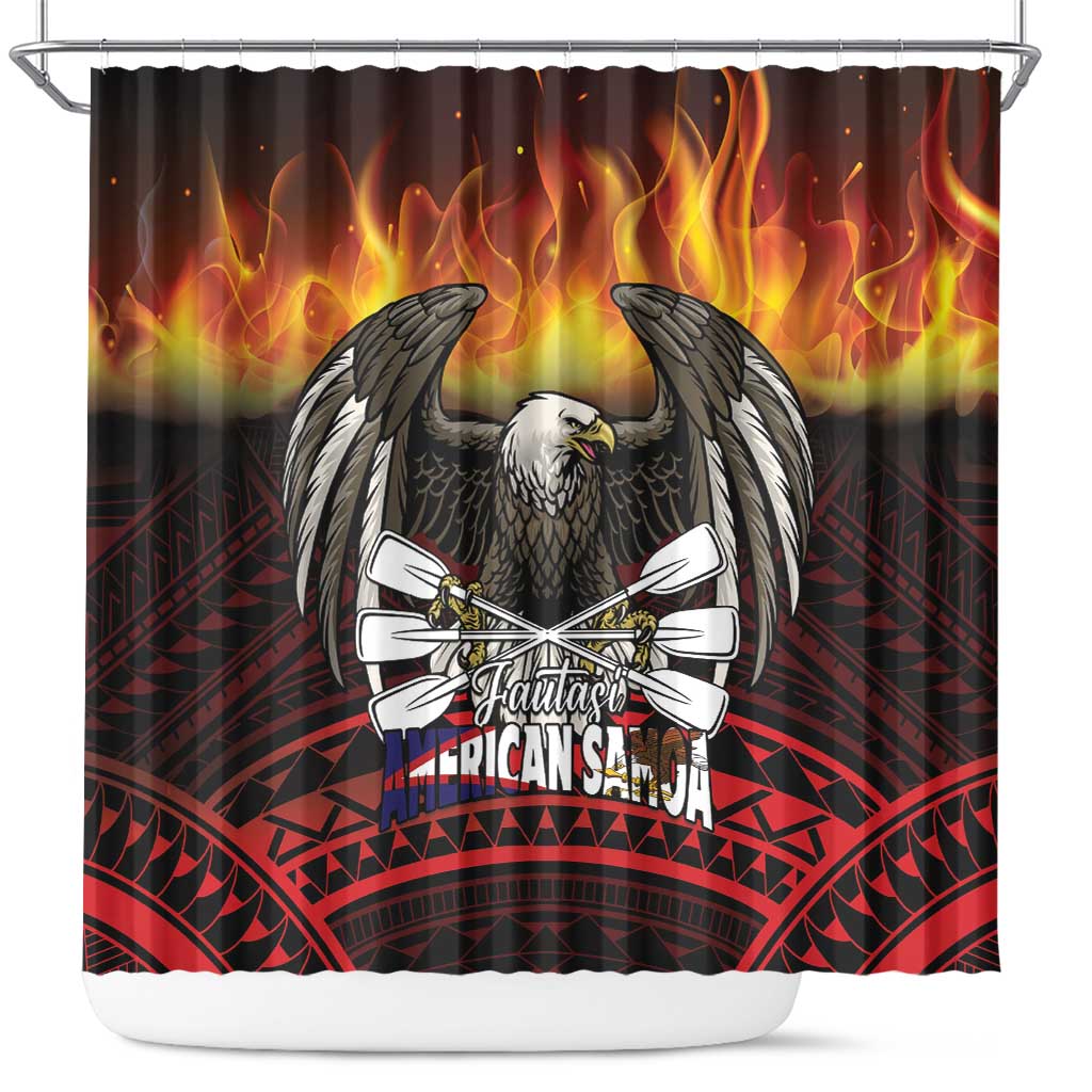 Fautasi Race Day American Samoa Shower Curtain Bald Eagle Polynesian Tattoo LT14 Black - Polynesian Pride