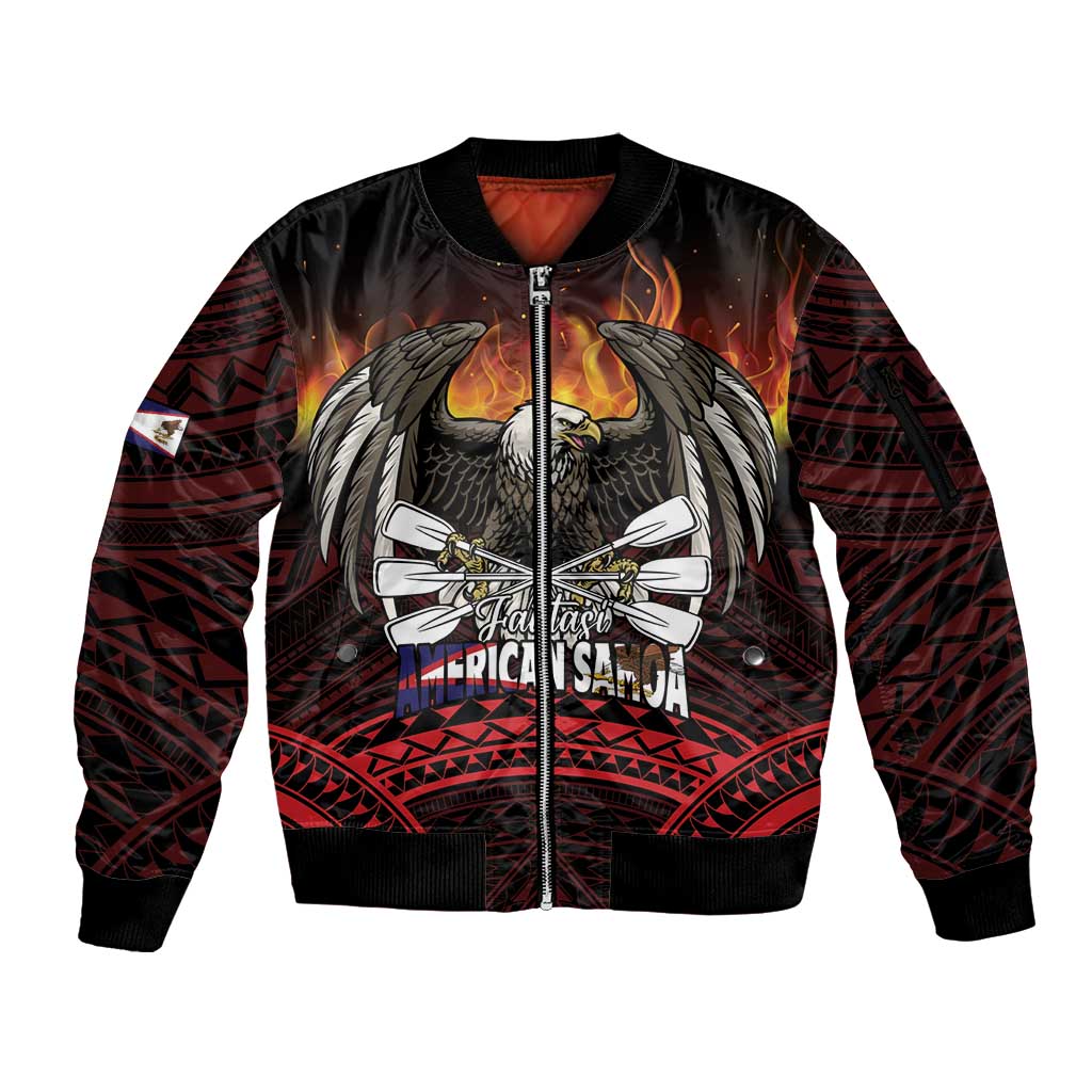 Fautasi Race Day American Samoa Sleeve Zip Bomber Jacket Bald Eagle Polynesian Tattoo LT14 Unisex Black - Polynesian Pride