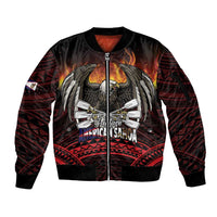 Fautasi Race Day American Samoa Sleeve Zip Bomber Jacket Bald Eagle Polynesian Tattoo LT14 Unisex Black - Polynesian Pride