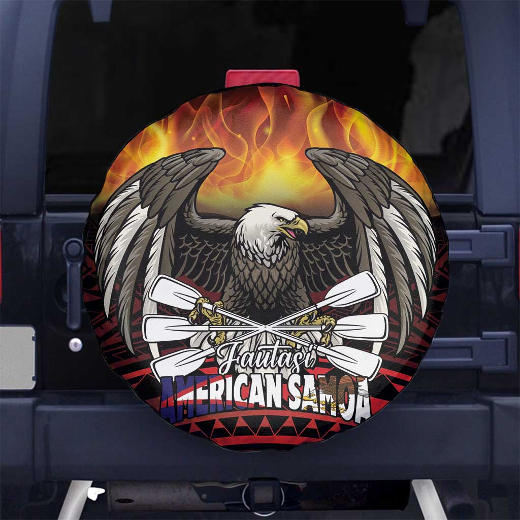 Fautasi Race Day American Samoa Spare Tire Cover Bald Eagle Polynesian Tattoo LT14 No hole Black - Polynesian Pride