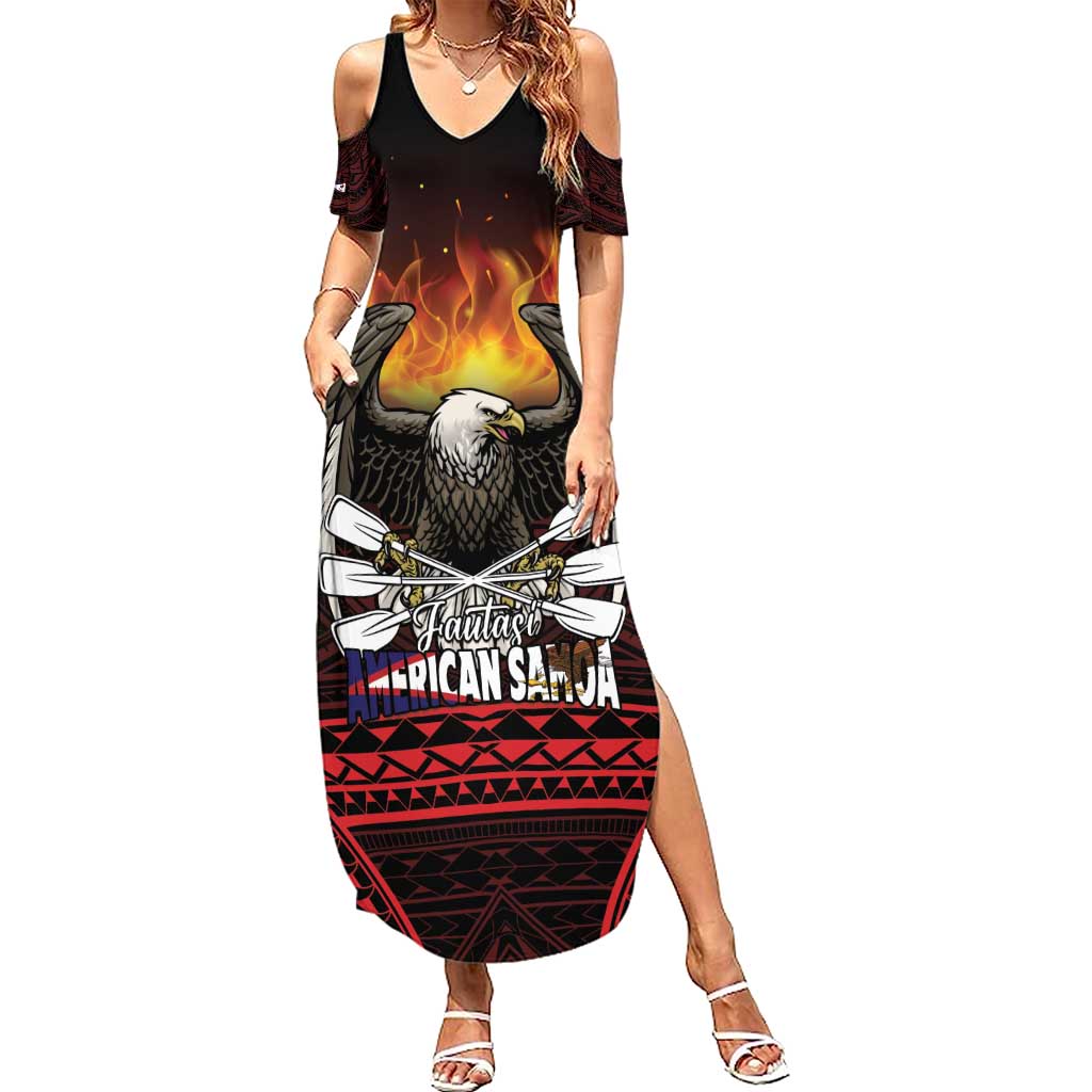 Fautasi Race Day American Samoa Summer Maxi Dress Bald Eagle Polynesian Tattoo LT14 Women Black - Polynesian Pride