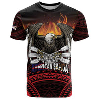 Fautasi Race Day American Samoa T Shirt Bald Eagle Polynesian Tattoo LT14 Black - Polynesian Pride