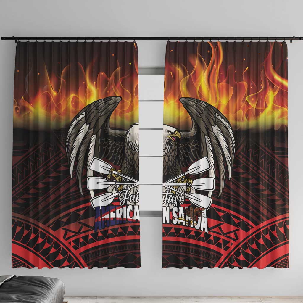 Fautasi Race Day American Samoa Window Curtain Bald Eagle Polynesian Tattoo LT14 With Hooks Black - Polynesian Pride