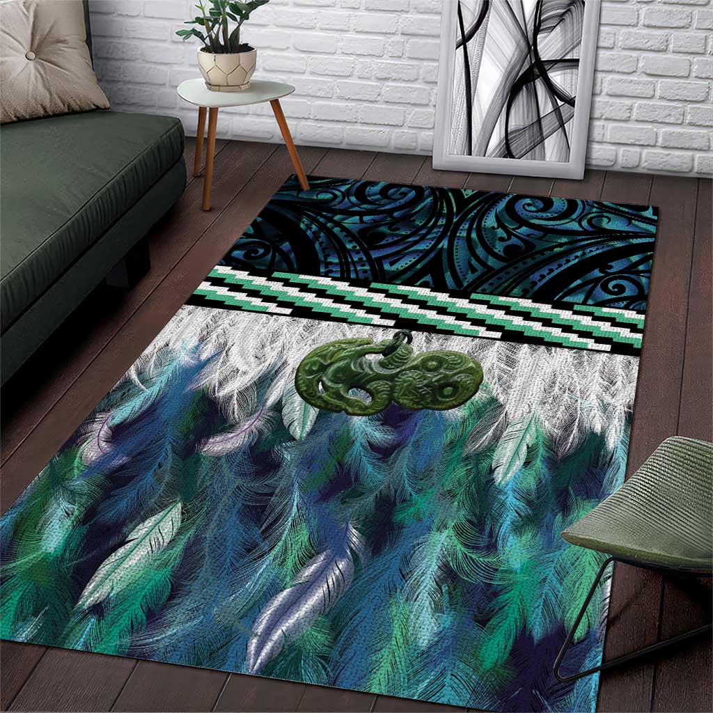 Turquoise Traditional Cloak Aotearoa Area Rug Maori Paua Shell Korowai Pattern LT14 Turquoise - Polynesian Pride