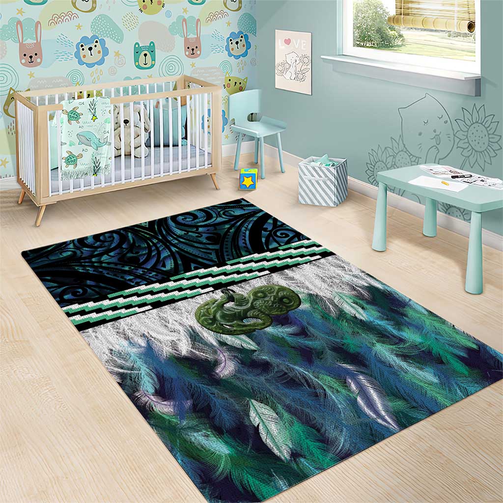 Turquoise Traditional Cloak Aotearoa Area Rug Maori Paua Shell Korowai Pattern LT14 - Polynesian Pride