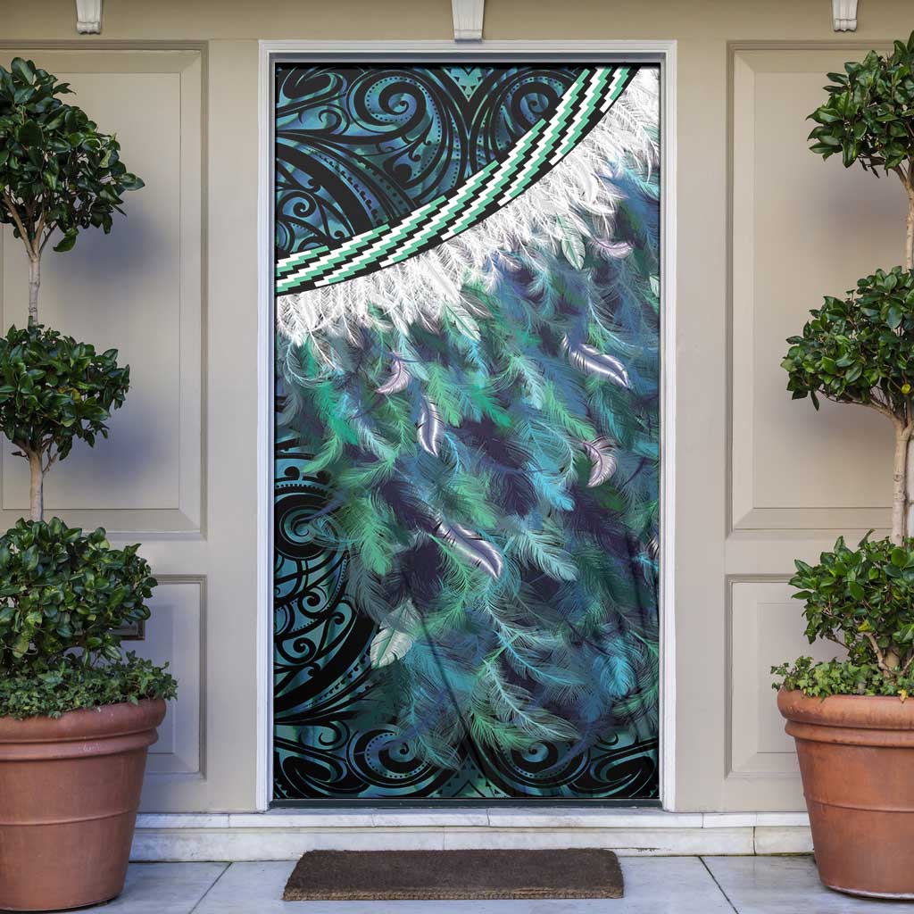 Turquoise Traditional Cloak Aotearoa Door Cover Maori Paua Shell Korowai Pattern LT14 Turquoise - Polynesian Pride