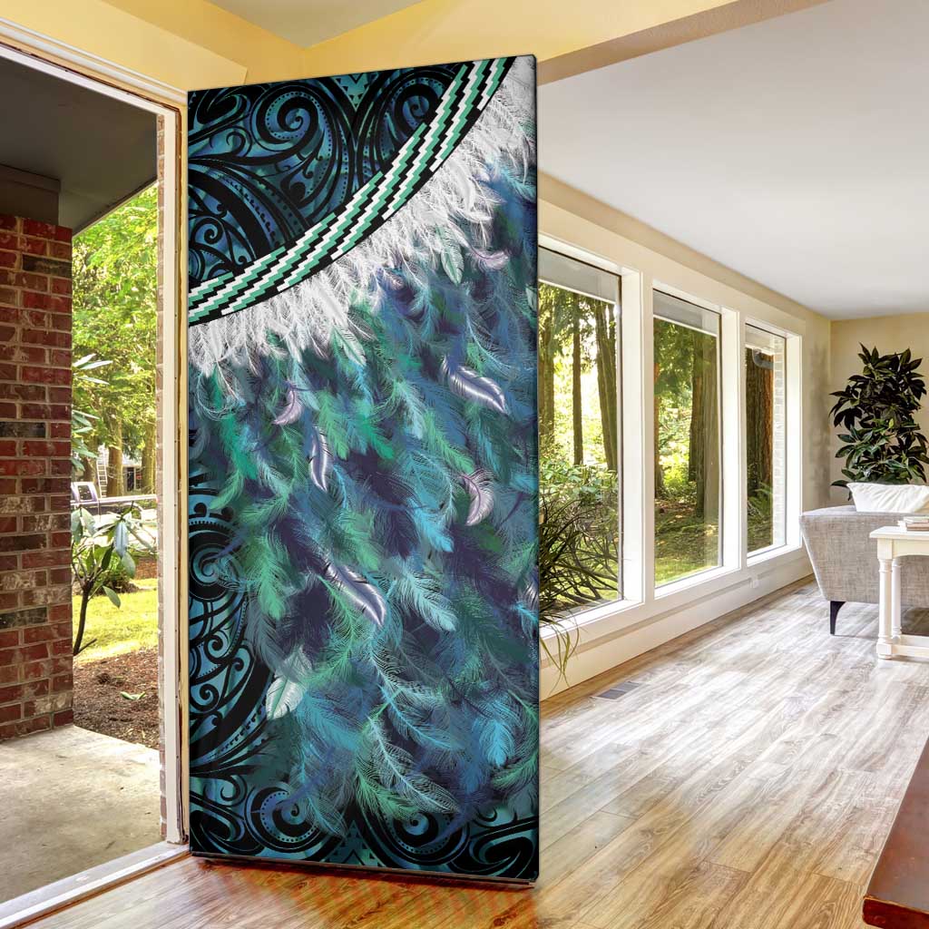 Turquoise Traditional Cloak Aotearoa Door Cover Maori Paua Shell Korowai Pattern LT14 - Polynesian Pride