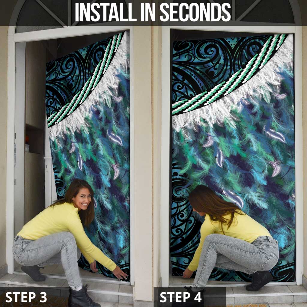 Turquoise Traditional Cloak Aotearoa Door Cover Maori Paua Shell Korowai Pattern LT14 - Polynesian Pride