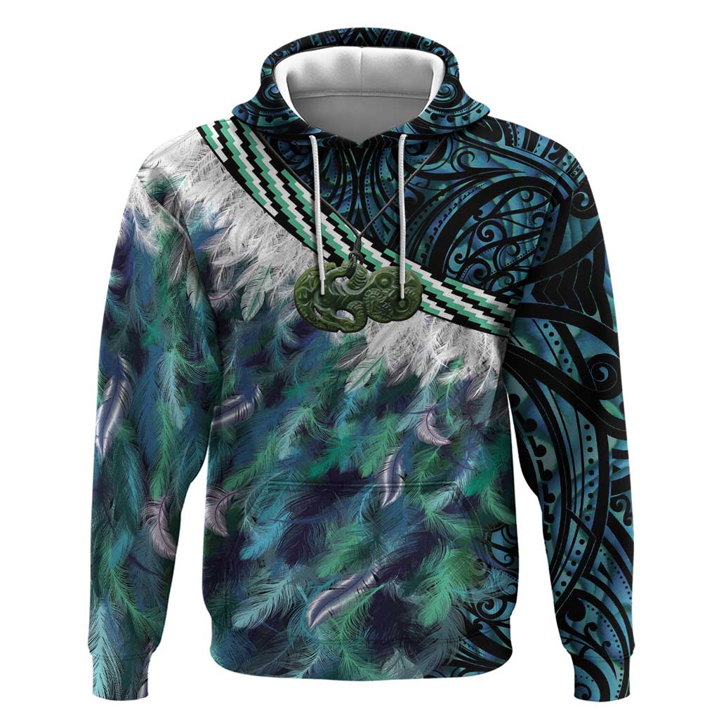 Turquoise Traditional Cloak Aotearoa Hoodie Maori Paua Shell Korowai Pattern LT14 Pullover Hoodie Turquoise - Polynesian Pride