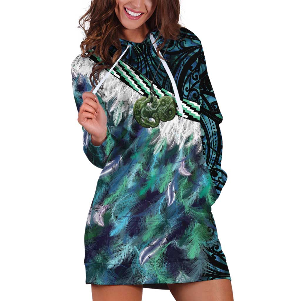 Turquoise Traditional Cloak Aotearoa Hoodie Dress Maori Paua Shell Korowai Pattern LT14 Turquoise - Polynesian Pride