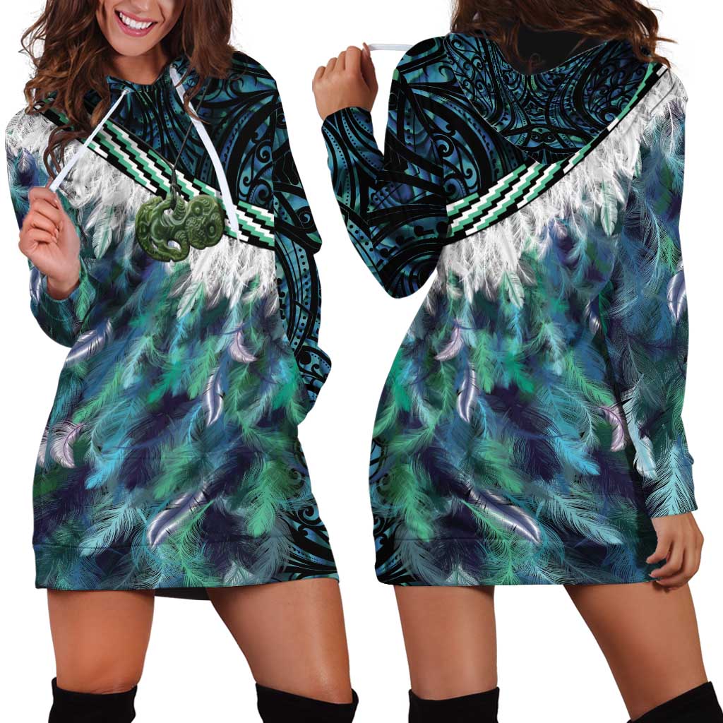 Turquoise Traditional Cloak Aotearoa Hoodie Dress Maori Paua Shell Korowai Pattern LT14 - Polynesian Pride