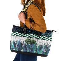 Turquoise Traditional Cloak Aotearoa Leather Tote Bag Maori Paua Shell Korowai Pattern LT14 Turquoise - Polynesian Pride