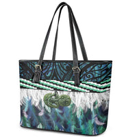 Turquoise Traditional Cloak Aotearoa Leather Tote Bag Maori Paua Shell Korowai Pattern LT14 - Polynesian Pride
