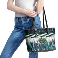 Turquoise Traditional Cloak Aotearoa Leather Tote Bag Maori Paua Shell Korowai Pattern LT14 - Polynesian Pride