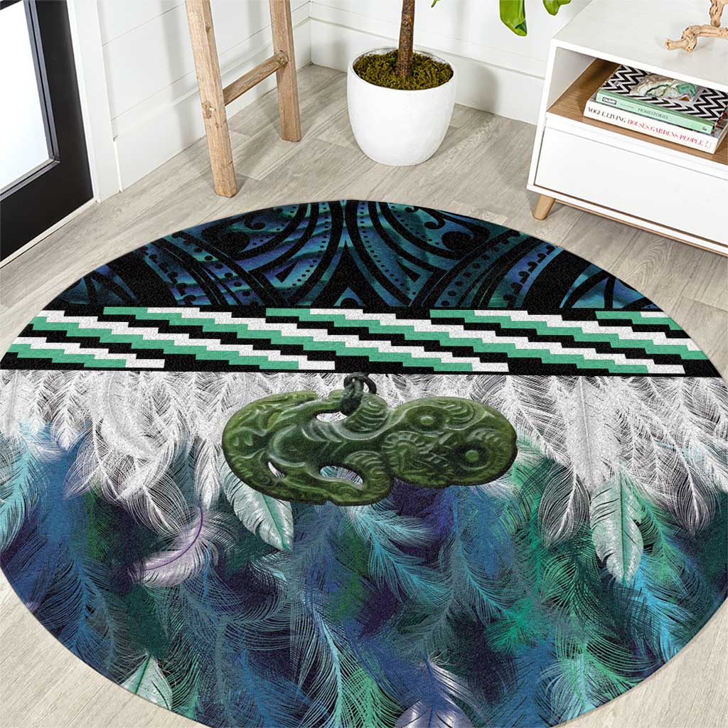 Turquoise Traditional Cloak Aotearoa Round Carpet Maori Paua Shell Korowai Pattern LT14 Turquoise - Polynesian Pride