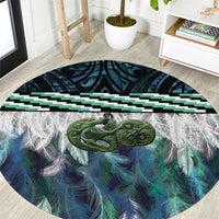 Turquoise Traditional Cloak Aotearoa Round Carpet Maori Paua Shell Korowai Pattern LT14 Turquoise - Polynesian Pride