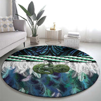 Turquoise Traditional Cloak Aotearoa Round Carpet Maori Paua Shell Korowai Pattern LT14 - Polynesian Pride