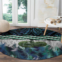 Turquoise Traditional Cloak Aotearoa Round Carpet Maori Paua Shell Korowai Pattern LT14 - Polynesian Pride