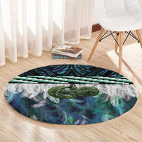 Turquoise Traditional Cloak Aotearoa Round Carpet Maori Paua Shell Korowai Pattern LT14 - Polynesian Pride