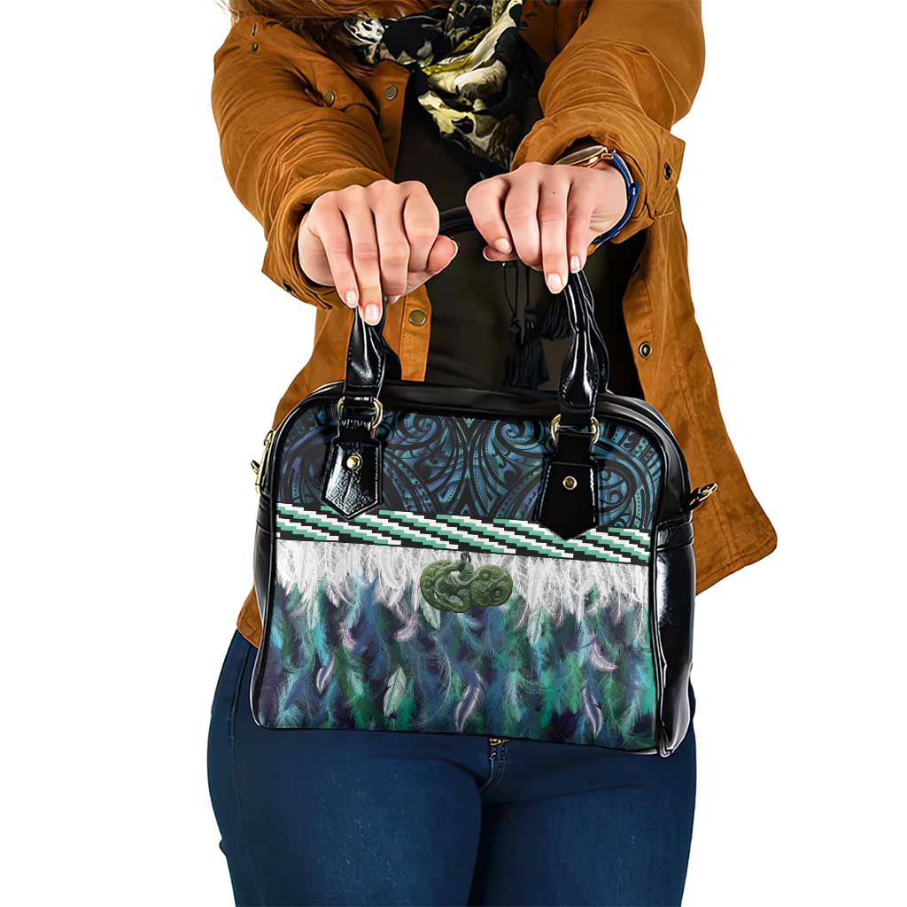 Turquoise Traditional Cloak Aotearoa Shoulder Handbag Maori Paua Shell Korowai Pattern LT14 One Size Turquoise - Polynesian Pride