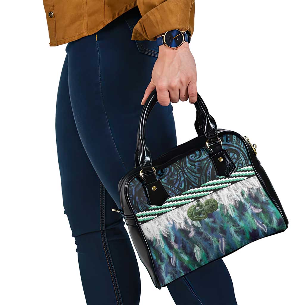Turquoise Traditional Cloak Aotearoa Shoulder Handbag Maori Paua Shell Korowai Pattern LT14 - Polynesian Pride
