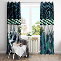 Turquoise Traditional Cloak Aotearoa Window Curtain Maori Paua Shell Korowai Pattern LT14 - Polynesian Pride
