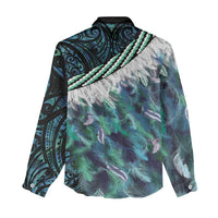 Turquoise Traditional Cloak Aotearoa Women Casual Shirt Maori Paua Shell Korowai Pattern LT14 - Polynesian Pride