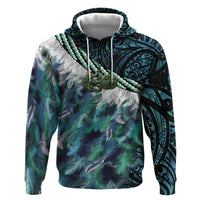 Turquoise Traditional Cloak Aotearoa Zip Hoodie Maori Paua Shell Korowai Pattern LT14 Pullover Hoodie Turquoise - Polynesian Pride