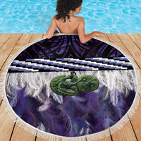 Purple Traditional Cloak Aotearoa Beach Blanket Maori Paua Shell Korowai Pattern LT14 - Polynesian Pride