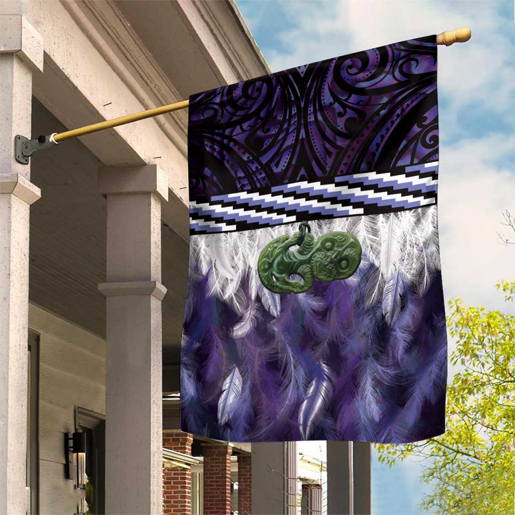Purple Traditional Cloak Aotearoa Garden Flag Maori Paua Shell Korowai Pattern LT14 House Flag Purple - Polynesian Pride