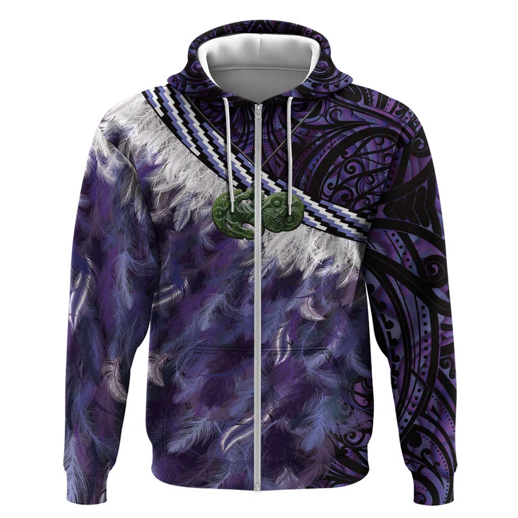 Purple Traditional Cloak Aotearoa Hoodie Maori Paua Shell Korowai Pattern LT14 Zip Hoodie Purple - Polynesian Pride