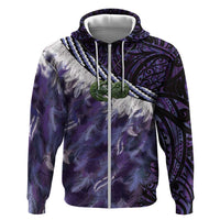 Purple Traditional Cloak Aotearoa Hoodie Maori Paua Shell Korowai Pattern LT14 Zip Hoodie Purple - Polynesian Pride