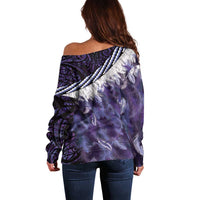 Purple Traditional Cloak Aotearoa Off Shoulder Sweater Maori Paua Shell Korowai Pattern LT14 - Polynesian Pride