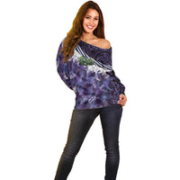 Purple Traditional Cloak Aotearoa Off Shoulder Sweater Maori Paua Shell Korowai Pattern LT14 - Polynesian Pride