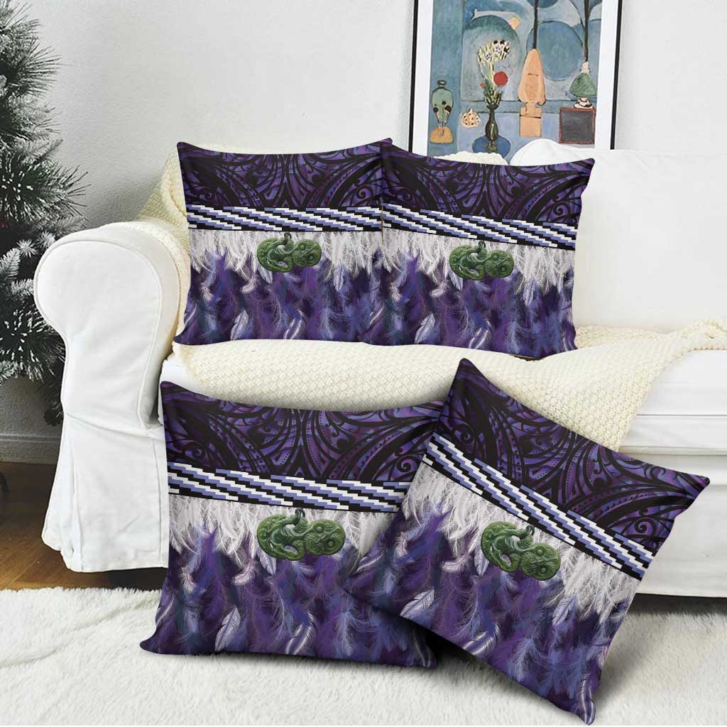 Purple Traditional Cloak Aotearoa Pillow Cover Maori Paua Shell Korowai Pattern LT14 - Polynesian Pride