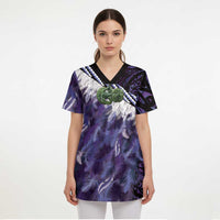 Purple Traditional Cloak Aotearoa Scrub Top Maori Paua Shell Korowai Pattern LT14 - Polynesian Pride
