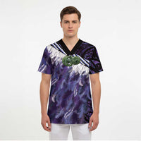 Purple Traditional Cloak Aotearoa Scrub Top Maori Paua Shell Korowai Pattern LT14 - Polynesian Pride
