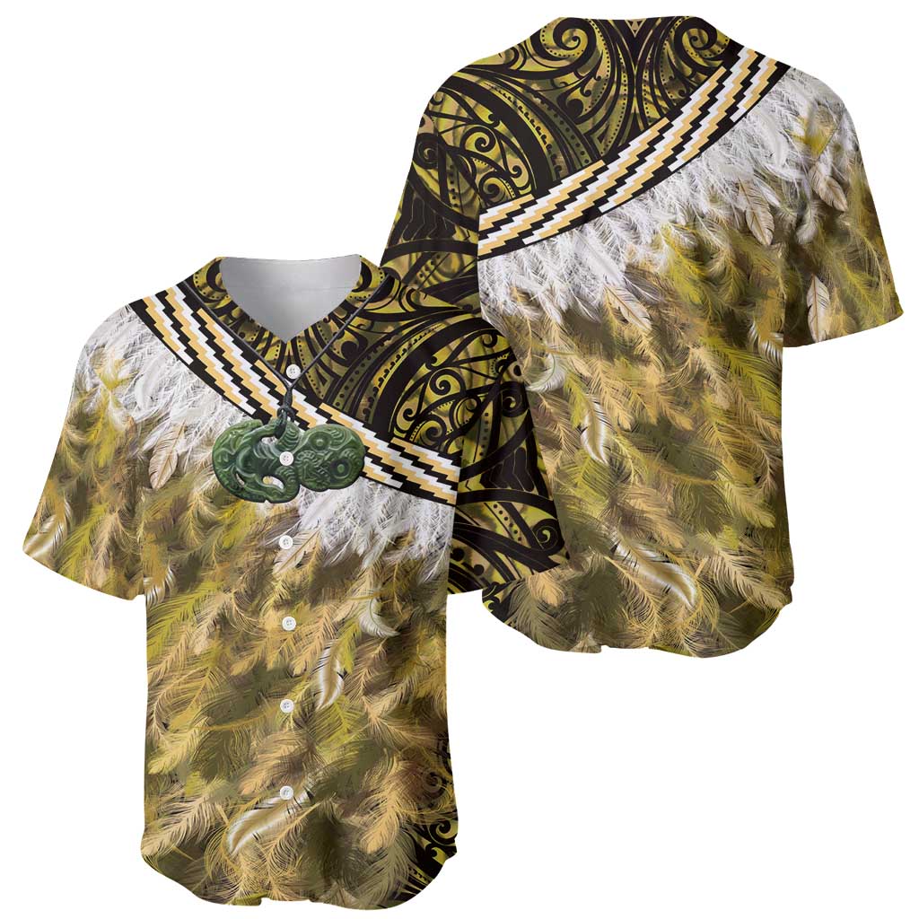 Yellow Traditional Cloak Aotearoa Baseball Jersey Maori Paua Shell Korowai Pattern LT14 - Polynesian Pride