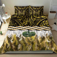Yellow Traditional Cloak Aotearoa Bedding Set Maori Paua Shell Korowai Pattern LT14 - Polynesian Pride