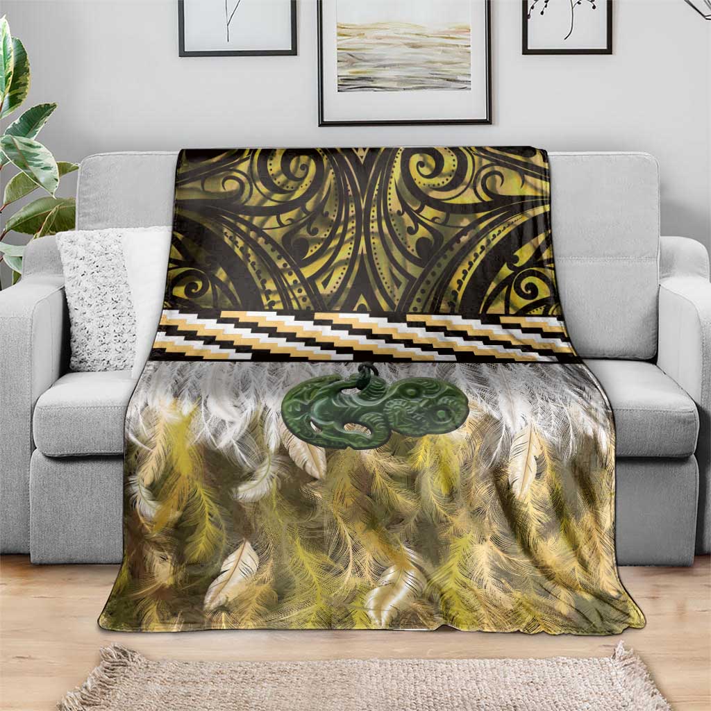 Yellow Traditional Cloak Aotearoa Blanket Maori Paua Shell Korowai Pattern LT14 - Polynesian Pride