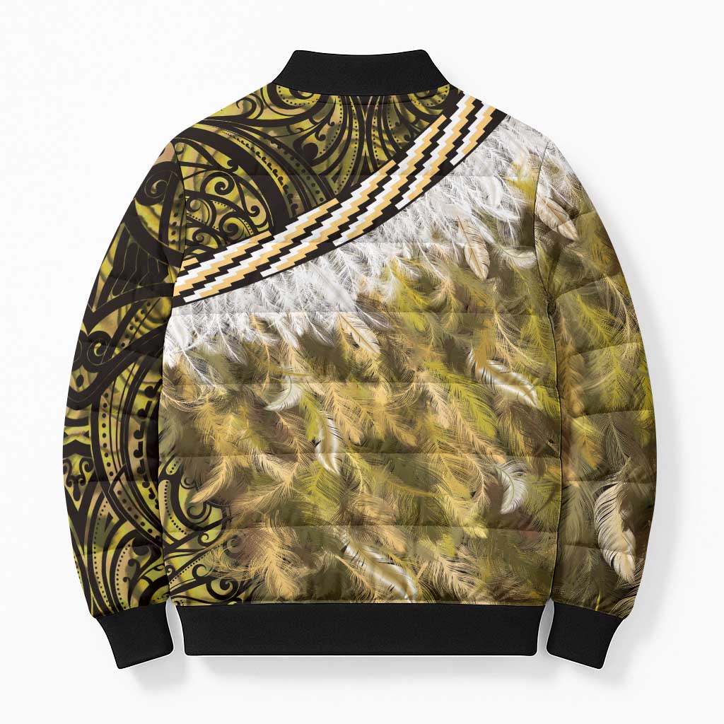 Yellow Traditional Cloak Aotearoa Bomber Puffer Jacket Maori Paua Shell Korowai Pattern LT14 - Polynesian Pride